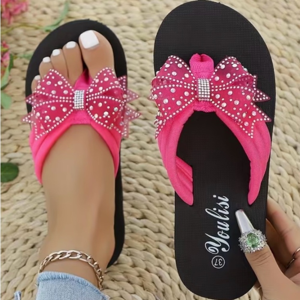 Pink and Black Women's Sandals